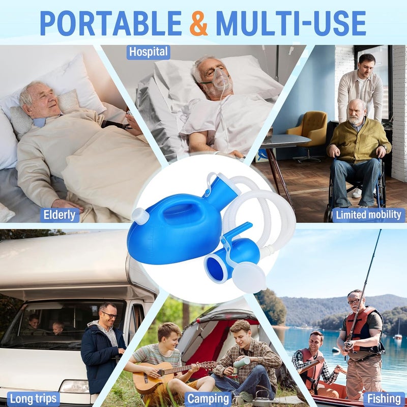 ONEDONE Urinals for Men -Spill Proof Men's Urine Bottle with 47" Hose Portable Male Urinal w/Separate Urine Outlet 68 OZ Pee Bottle for Seniors Hospital Home Camping Car Travel - Image 5